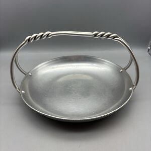 Vintage BW Buenilum Smooth Aluminum Round Metal Tray w/ Twisted handle 9"